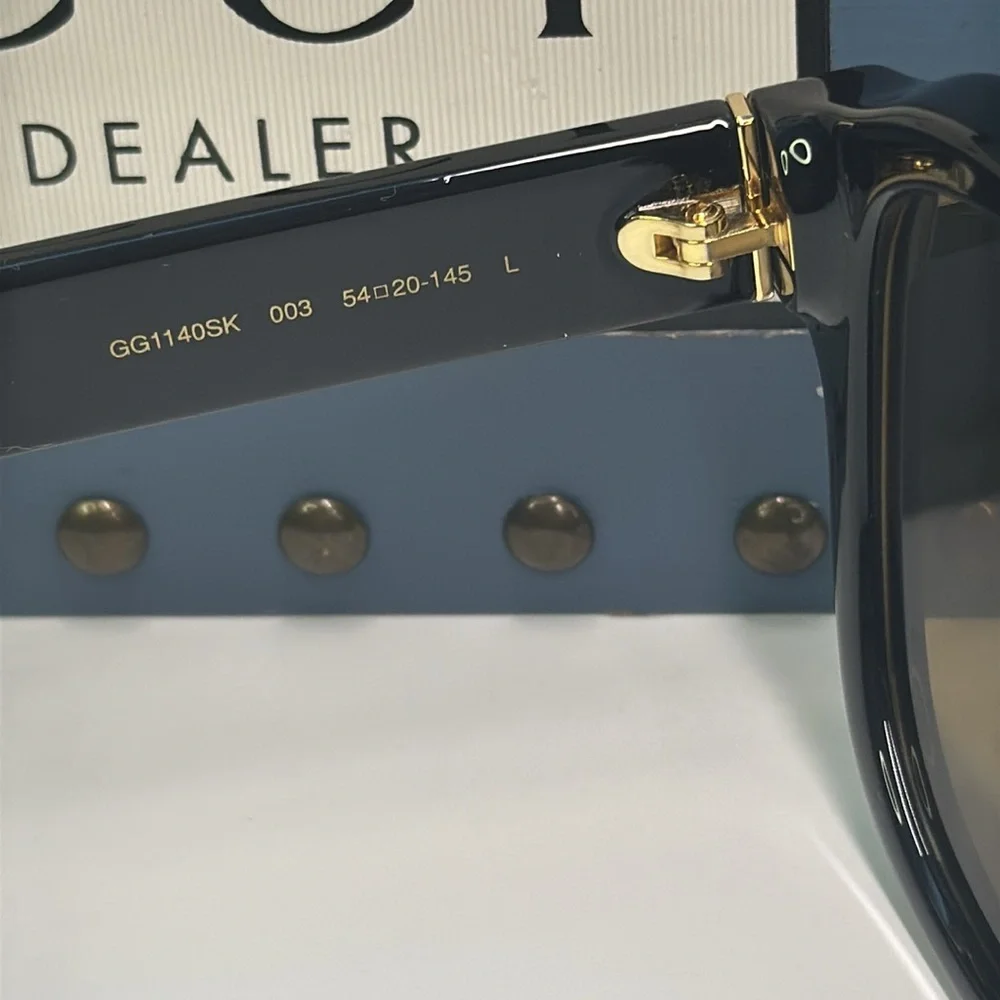 New - GUCCI GG1140SK-003 Unisex Classic Designer Sunglasses in Black & Gold/Br…